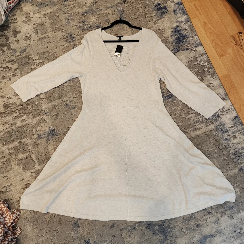 NWT‎ Torrid Mini Sweater Cross Front Skater Dress Beige Greige Oatmeal Size 3X
